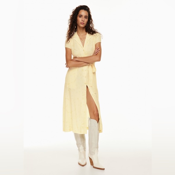 Aritzia Floral Butter Yellow Button Down Dress Sz Small - Picture 1 of 7